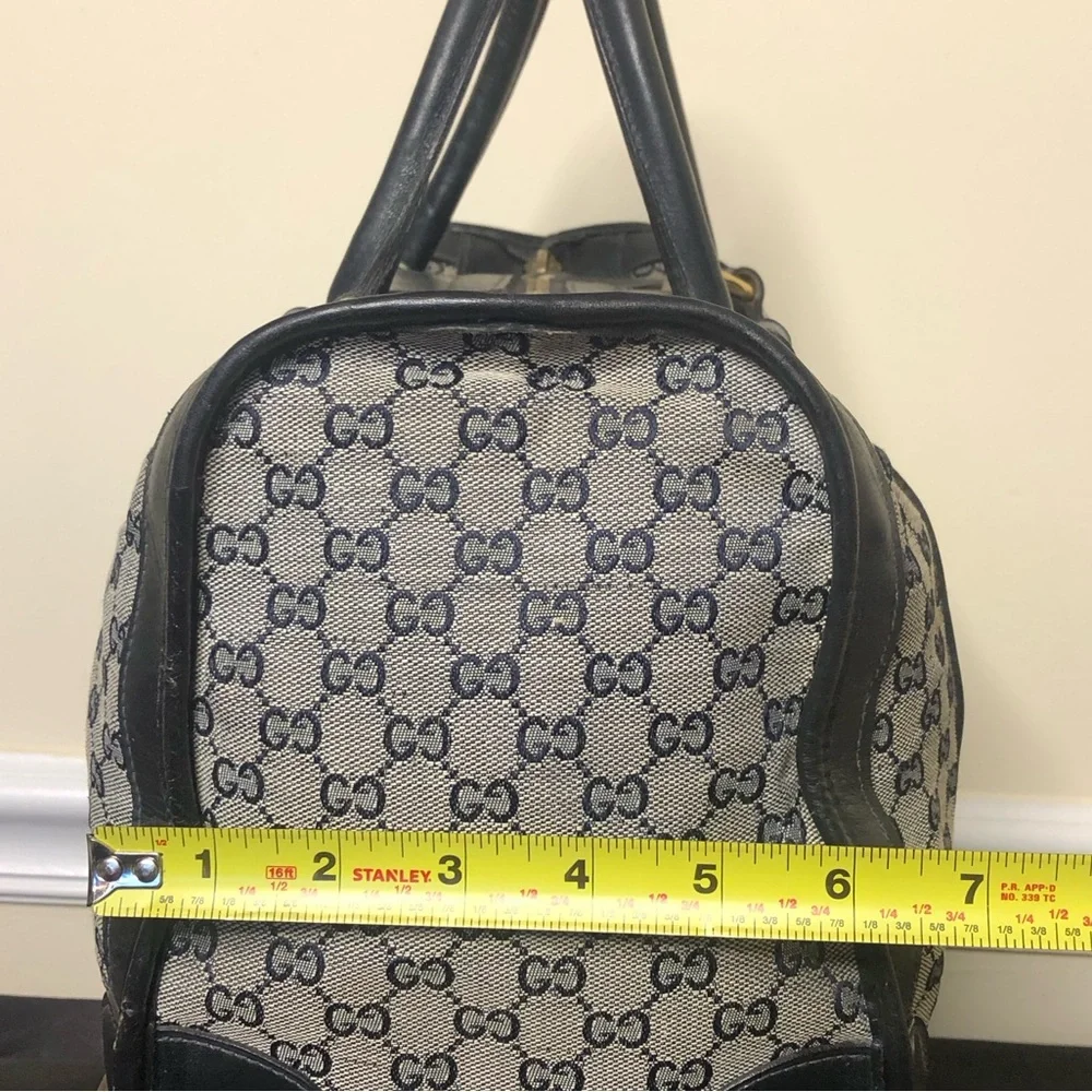 GUCCI Navy GG Monogram Rolled Top Handle Coated Canvas Boston Travel Bag 30cm